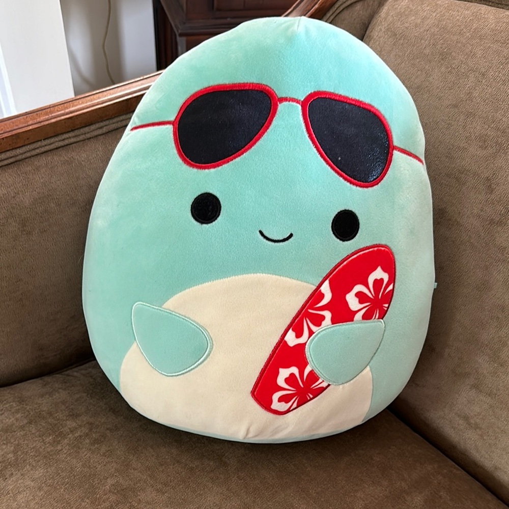 Aqua Plush Pillow with Sunglasses